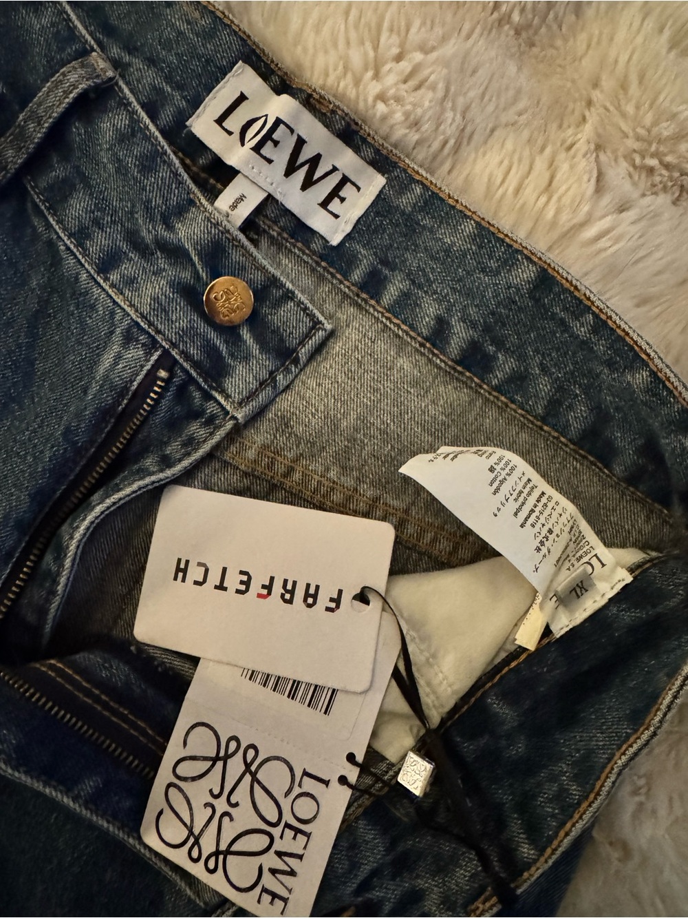 NEW Loewe Medium Blue Denim Jeans with Gold Button Detail - Picture 3 of 5